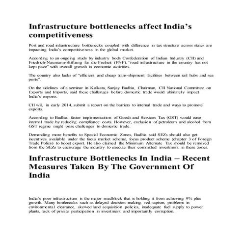 Infrastructure bottlenecks affect india
