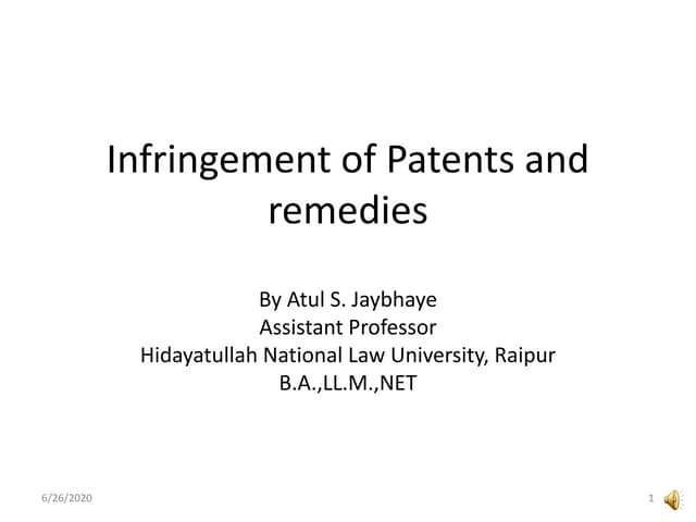 Infringement of patents and remedies