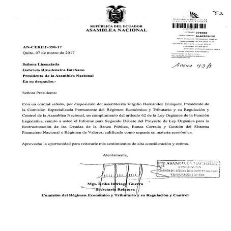 Informe Segundo Debate Ley Reestructuración Deudas 