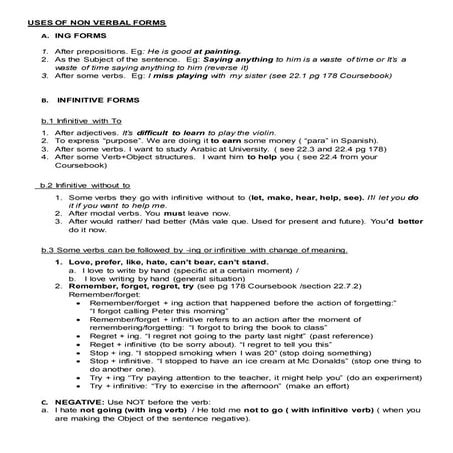 Ing and infinitive forms