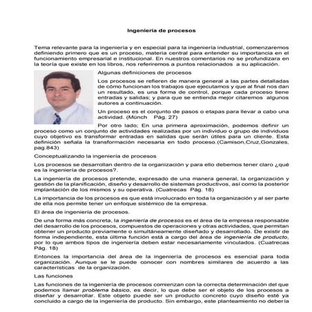 La ingeniería de procesos en la actualidad