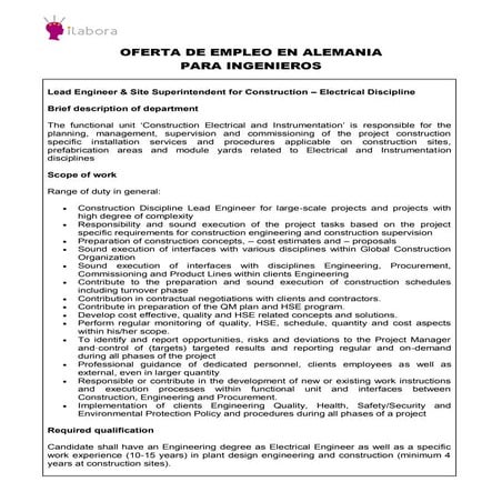 Ofertas de empleo en Alemania para Ingenieros