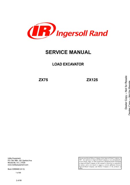 Ingersoll rand zx125 load excavator service repair manual | PDF