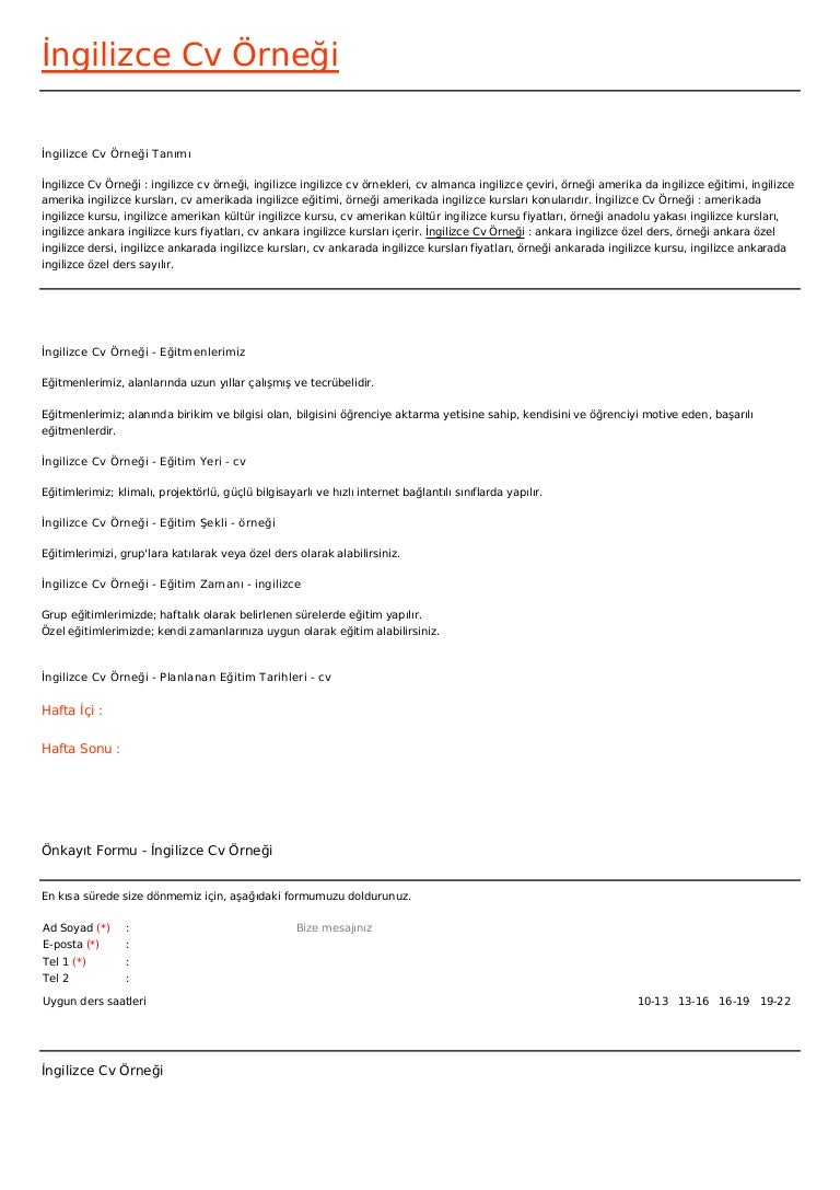 Ingilizce Cv Ornegi