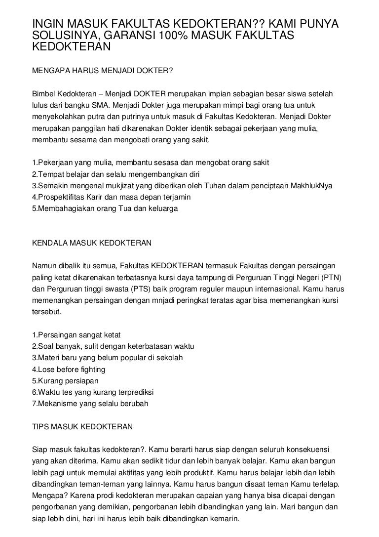 Ingin Masuk Fakultas Kedokteran Kami Punya Solusinya Garansi 100