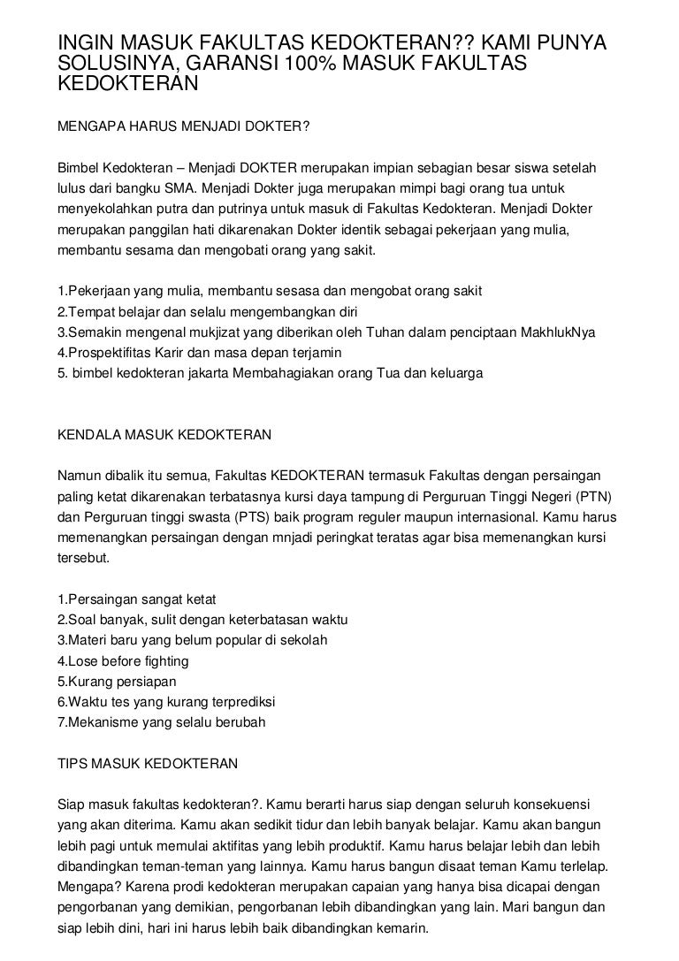 Soal Tes Masuk Fakultas Kedokteran Ilmusosial Id