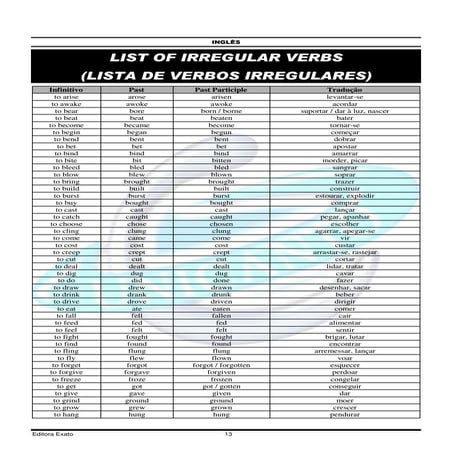 Lista de verbos regulares e irregulares | PDF