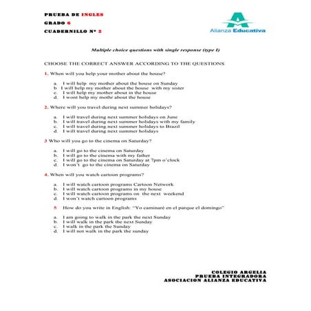 Examen inglés 5º tema 6 | PDF