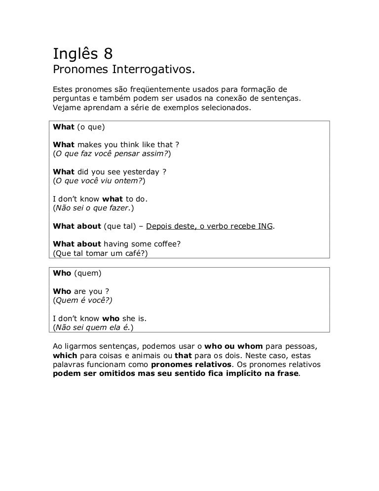 Ingl s Aula 08 Pronomes Interrogativos