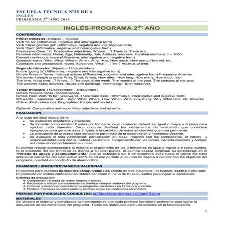 Inglés Programa 2014  2do año