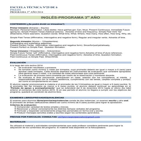 Inglés Programa 2014  3er año