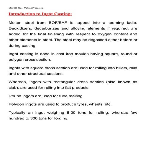 Steel Making: Ingot casting 