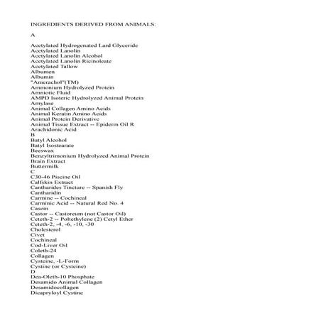 Incredients derived from animal