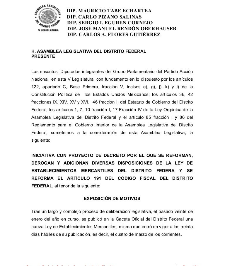Iniciativa a la Ley de Establecimientos Mercantiles 