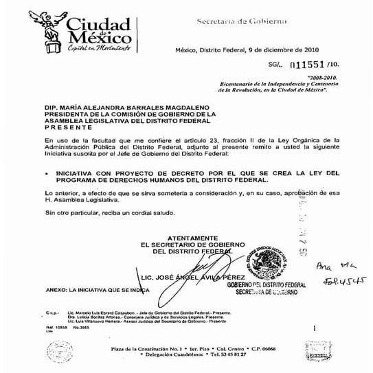 Iniciativa del Jefe de Gobierno sobre el Programa de Derechos Humanos