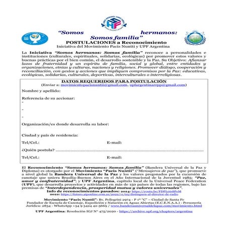 INICIATIVA Somos hermanos-Somos familia - Movimiento Pacis Nuntii y UPF Argen...