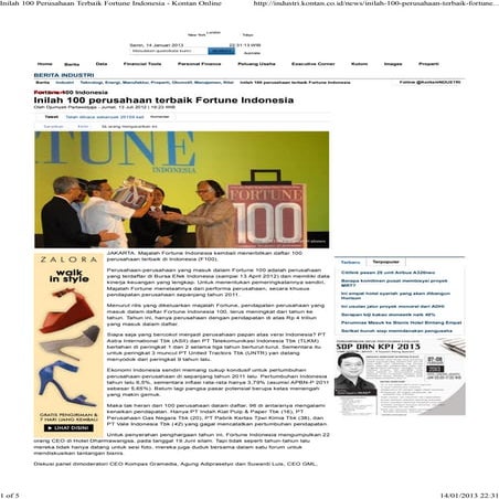 Inilah 100 perusahaan terbaik fortune indonesia   kontan online