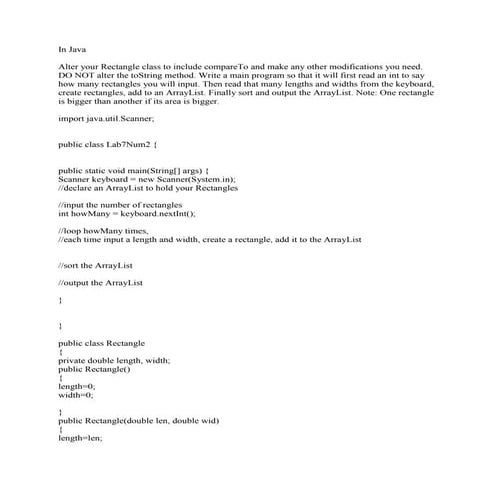 In Java Alter your Rectangle class to include compareTo and make any.docx