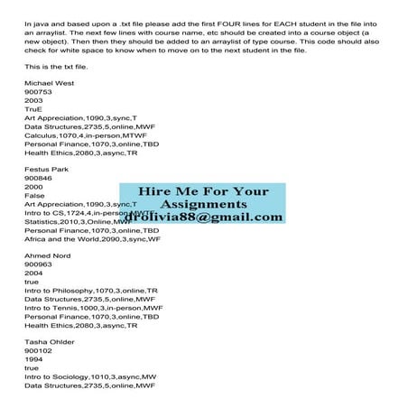 In java and based upon a txt file please add the first FOUR.pdf