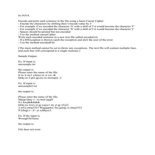 In JAVA Encode and print each sentence in the file using a basic Caesa.pdf image.