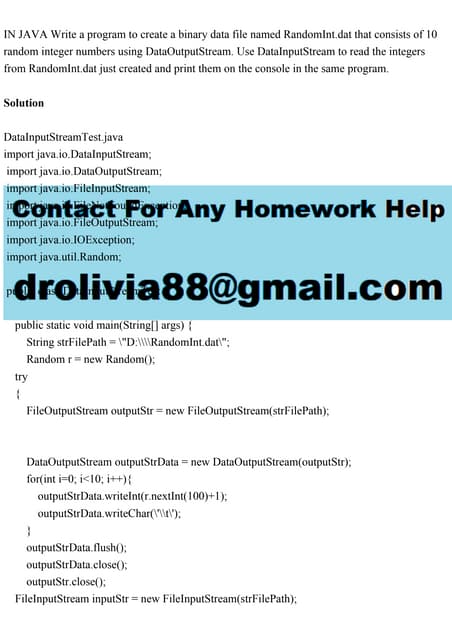 IN JAVA Write a program to create a binary data file named RandomInt.pdf