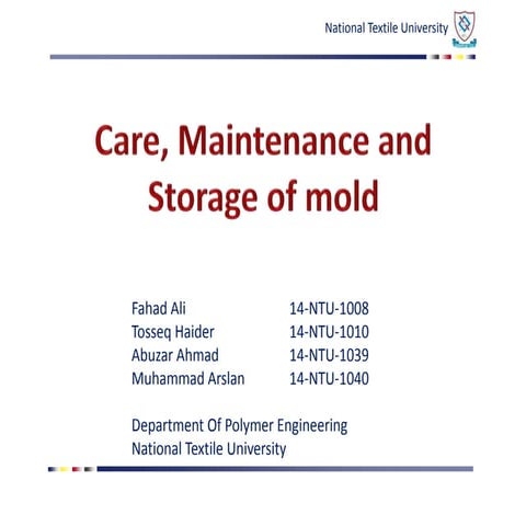 Care maintenance and storage of molds