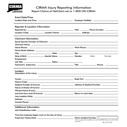 Injury reporting form
