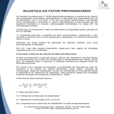 Injustiça do fator previdenciário