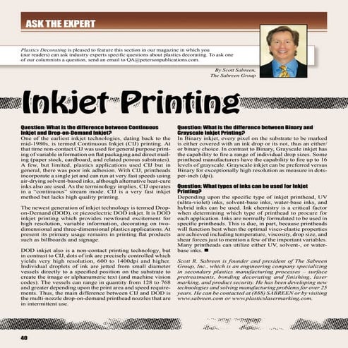Inkjet Printing On Plastics By Scott Sabreen