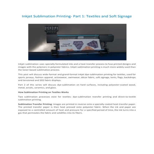 Inkjet sublimation printing  part 1  textiles and soft signage