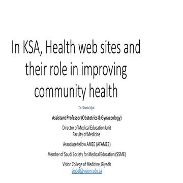 In ksa, health web sites and their role in improving community health, sunday 2nd of may