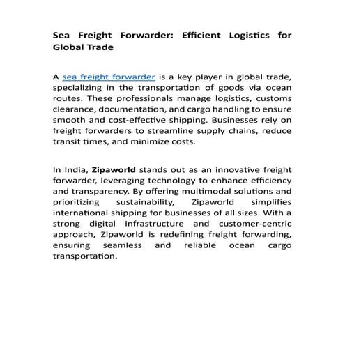 Sea Freight Forwarder: Efficient Logistics for Global Trade | PDF