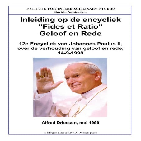 Inleiding op fides et ratio van paus Johannes Paulus II