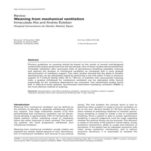 (Inmaculada, 2000) weaning from mechanical ventilation