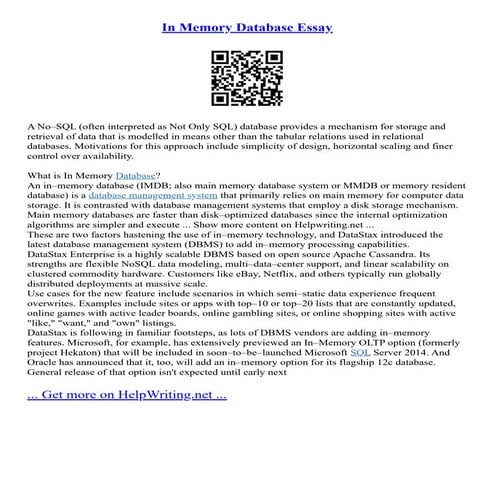 In Memory Database Essay