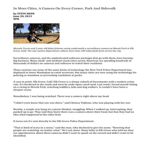 In More Cities, a Camera on Every Corner, Park and Sidewalk NPR Article 