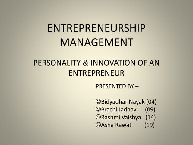 Personality & Innovation of an entrepreneur 