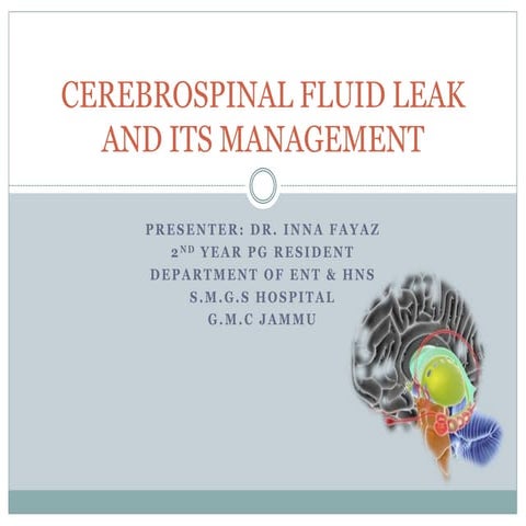 CSF LEAK AND ITS MANAGEMENT  (CSF RHINORRHOEA, OTORRHOREA, OCCULORRHOEA)