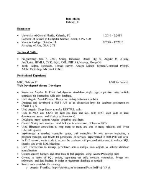 Inna Manni newest resume