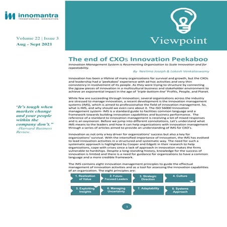 Innomantra viewpoint -The End of CXOs Innovation Peekaboo 