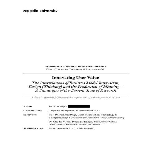 Innovating User Value: The Interrelations of Business Model Innovation, Desig...