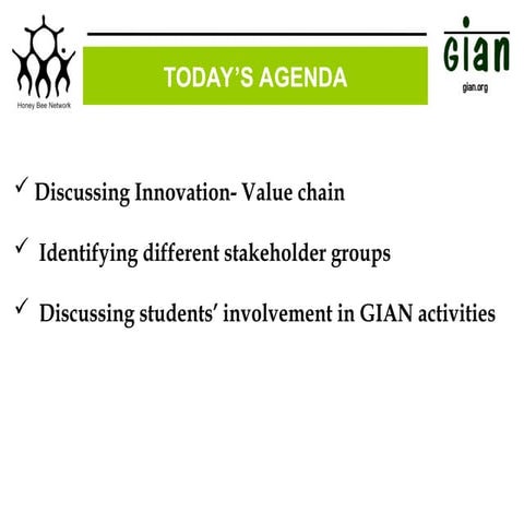 Discussing Innovation- Value chain   Identifying different stakeholder groups