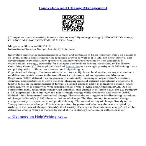 Innovation And Change Management