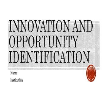 Innovation and Opportunity Identification