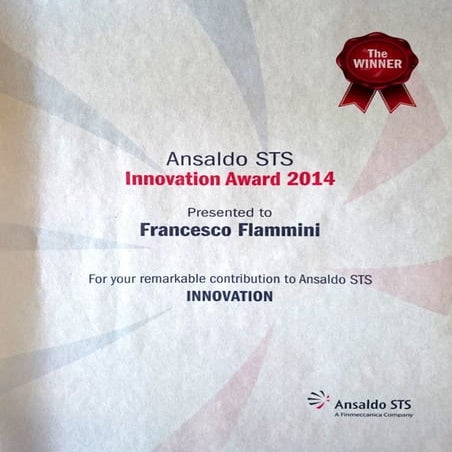 Ansaldo STS Innovation Award 2014 - Francesco Flammini