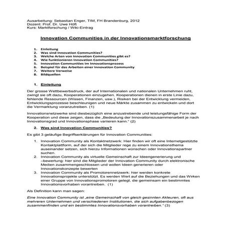 Innovation Communities - Handout