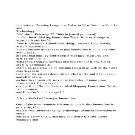 Innovation Creating Long-term Value in New Business Models an.docx