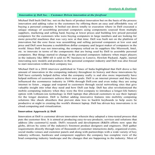 Innovation @ Dell Inc. – Customer Driven innovation at the forefront