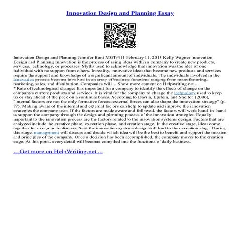 Innovation Design And Planning Essay