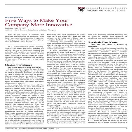 Harvard Business School: 5 Ways to Make Your Company More Innovative